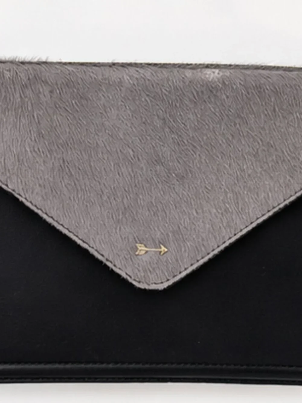 Gianni Bini Black Gray Faux Fur Envelope Crossbody Bag Gold Chain